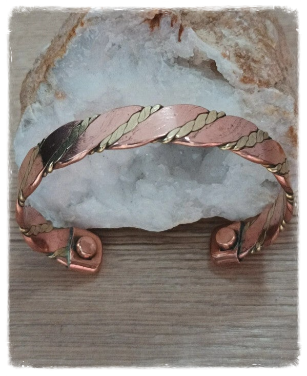 Bracelet torsades plates cuivre magnétique