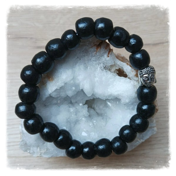Bracelet Bouddha perles en bois - Noir