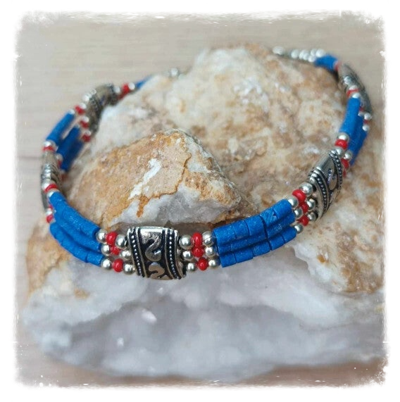 Bracelet ethnique népalais artisanal pierres et métal