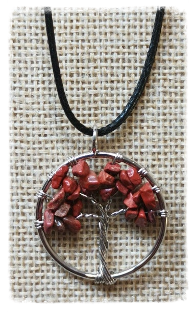 Pendentif Arbre de Vie en gemme - Jaspe rouge