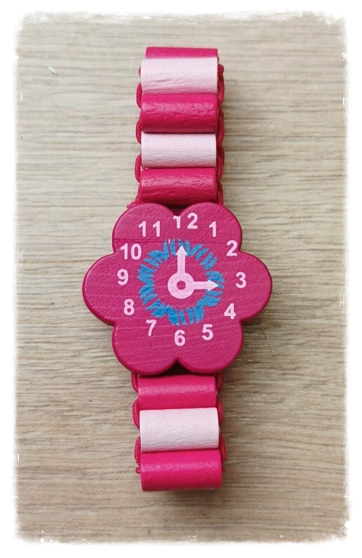 Bracelet élastique montre en bois - Rose foncé