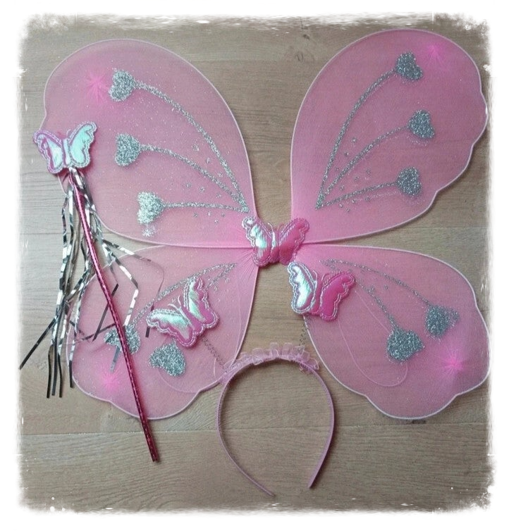 Ailes de papillon avec baguette et serre-tête - Roses claires