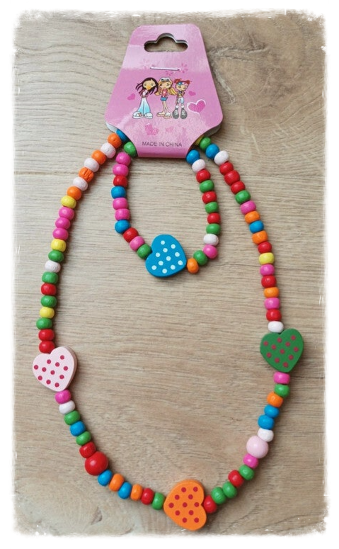 Parure en bois collier + bracelet - Cœurs