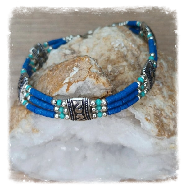 Bracelet ethnique népalais artisanal pierres et métal