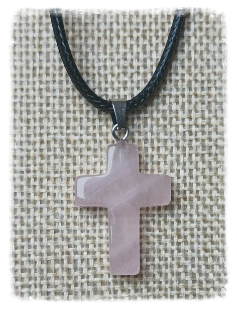 Pendentif croix pierre précieuse - Quartz rose