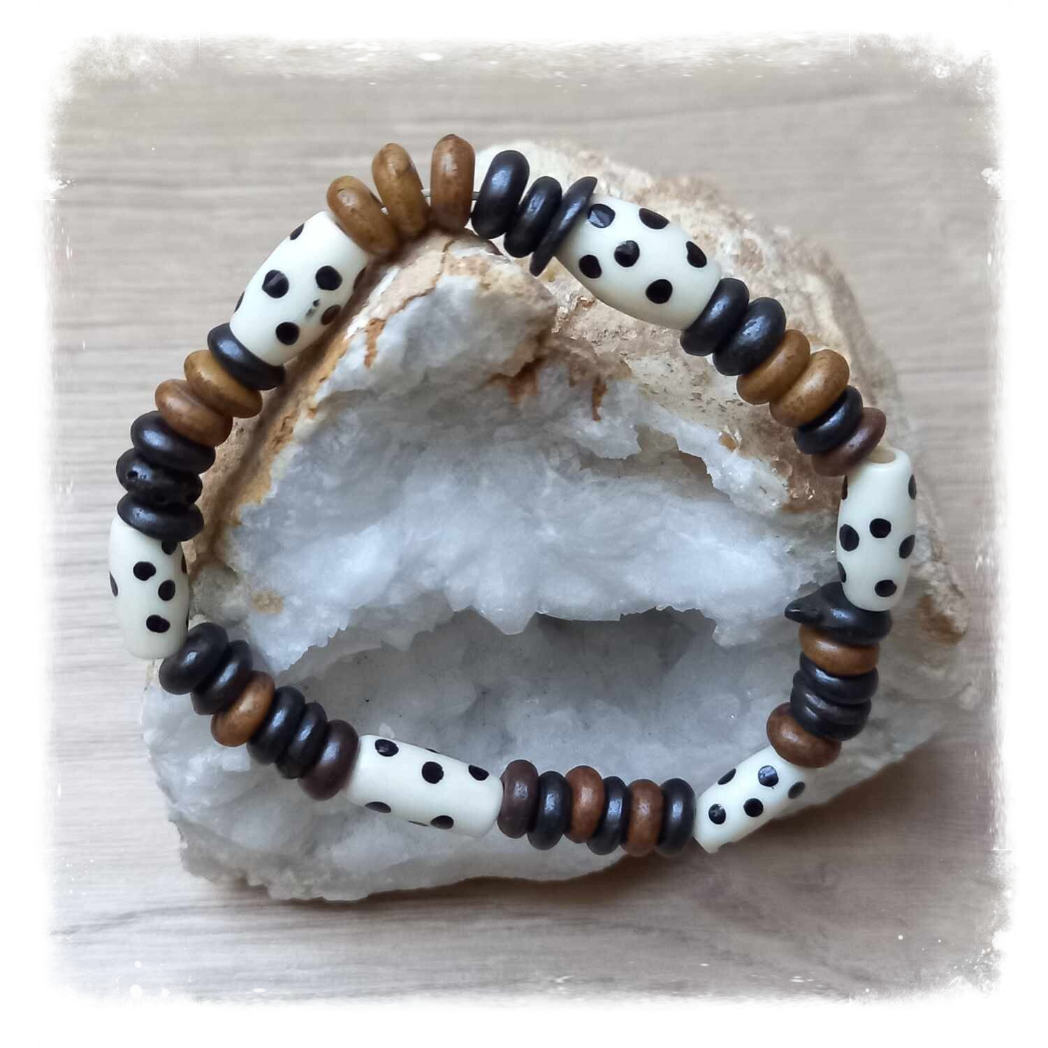 Bracelet élastique perles en os