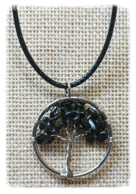 Pendentif Arbre de Vie en gemme - Agate noire