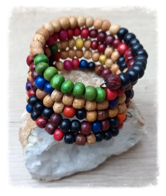Bracelet spirale bois multicolore enfant