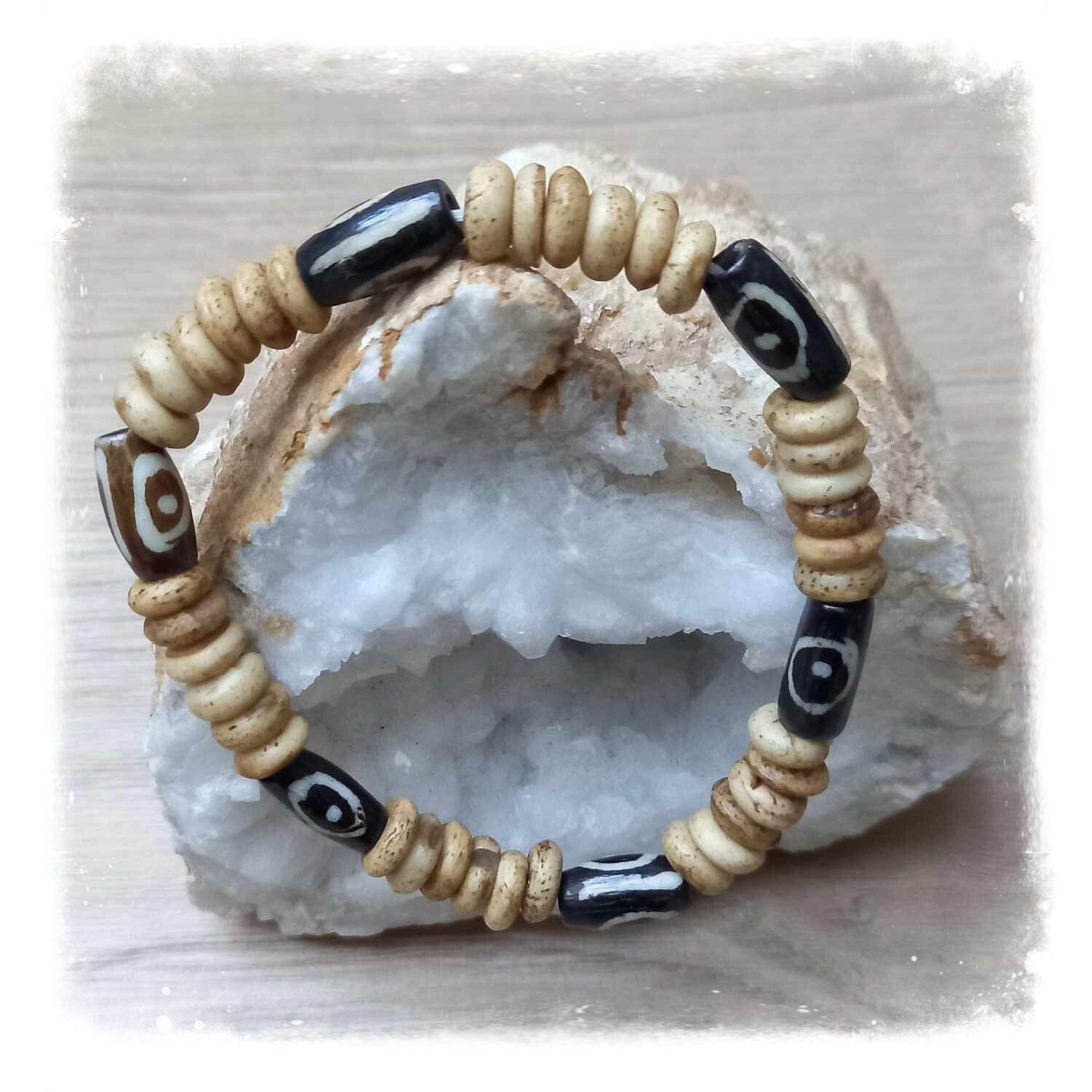 Bracelet élastique perles en os