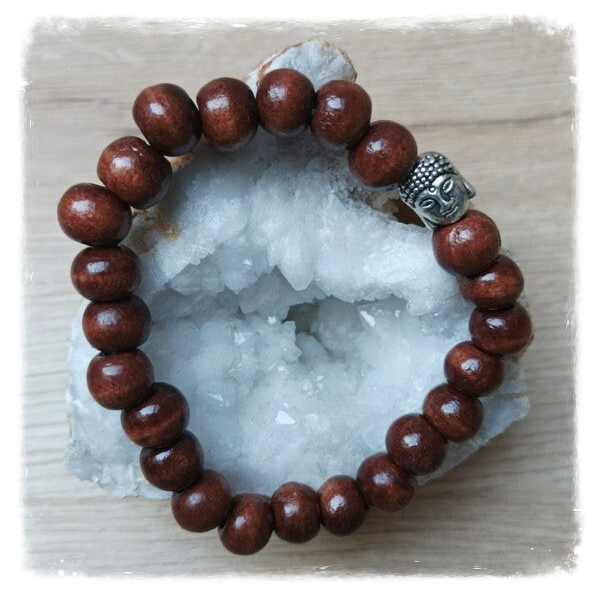 Bracelet Bouddha perles en bois - Marron