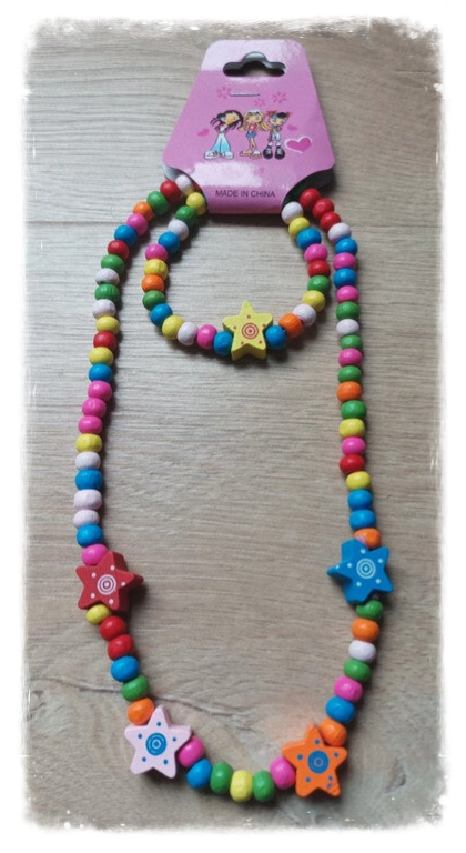 Parure en bois collier + bracelet - Petites étoiles