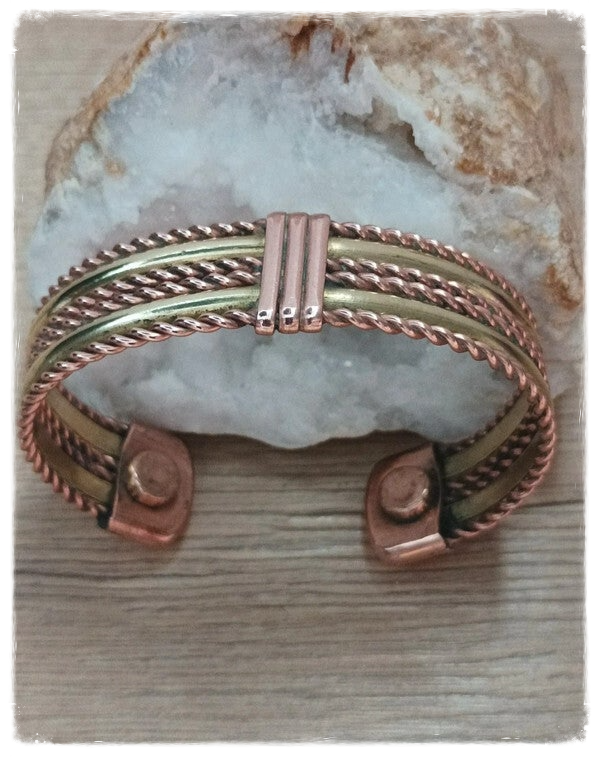 Bracelet torsades cuivre magnétique large