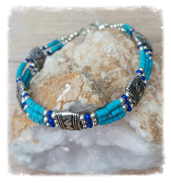 Bracelet ethnique népalais artisanal pierres et métal