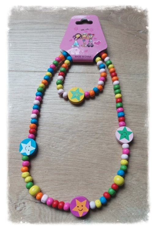 Parure en bois collier + bracelet - Étoiles