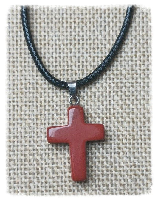 Pendentif croix pierre précieuse - Jaspe rouge