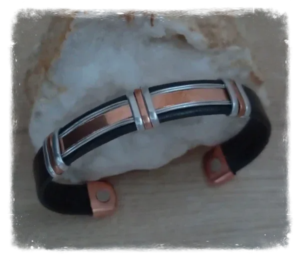 Bracelet cuivre et aimants avec cuir