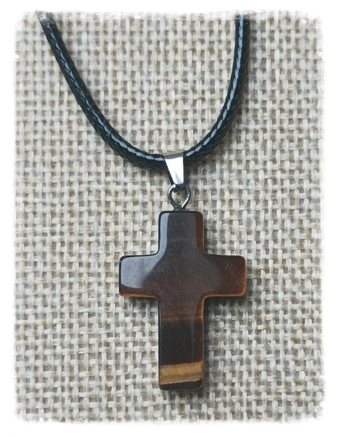 Pendentif croix pierre précieuse - Oeil de tigre