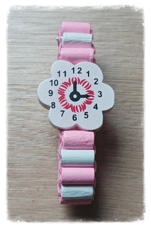 Bracelet élastique montre en bois - Rose clair
