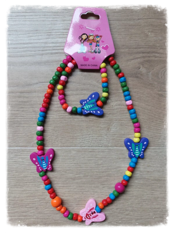 Parure en bois collier + bracelet - Papillons