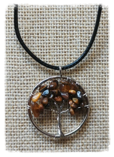 Pendentif Arbre de Vie en gemme - Oeil de tigre