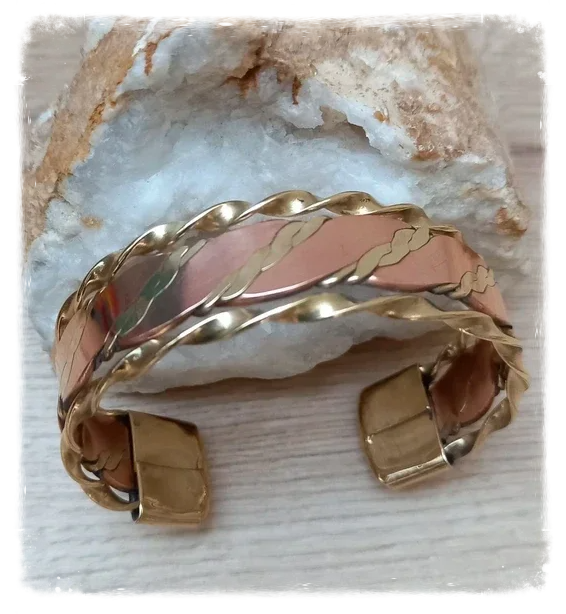 Bracelet cuivre et doré torsadés large