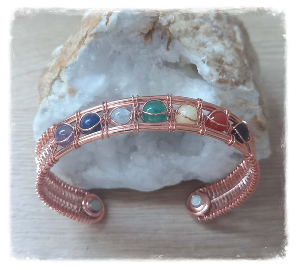Bracelet en cuivre, aimants & pierres des chakras (Ref.100)
