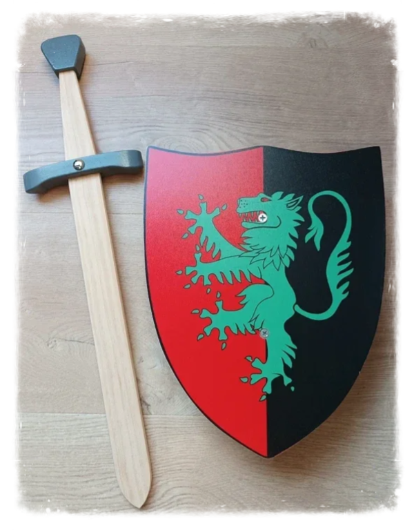 Bouclier Lion et épée grise en bois