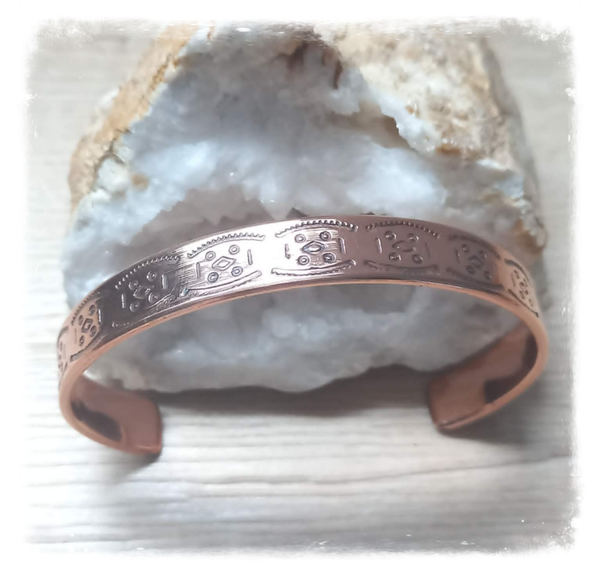 Bracelet cuivre massif Énergie Nomades - Losanges et points répétés (Ref.085)