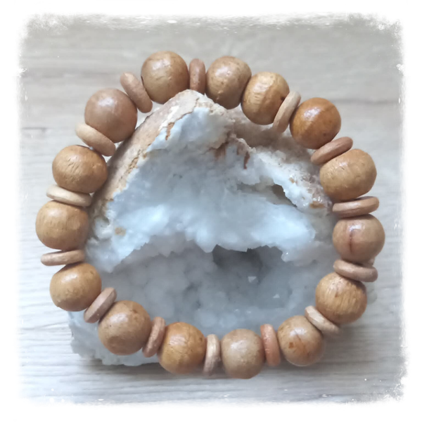 Bracelet perles en bois - Marron clair