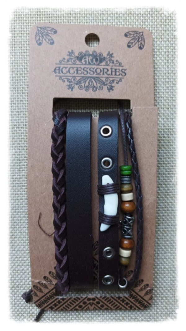 Set de Bracelets pour homme cuir et perles bois