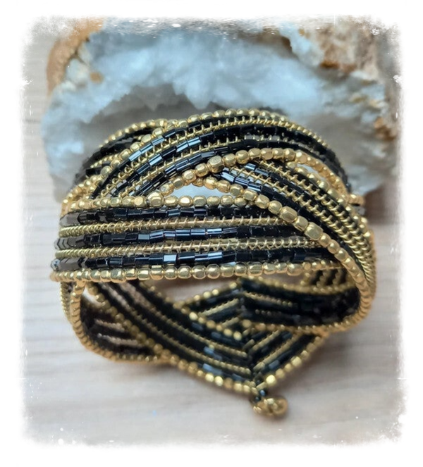 Bracelet perles et métal - Noir et doré