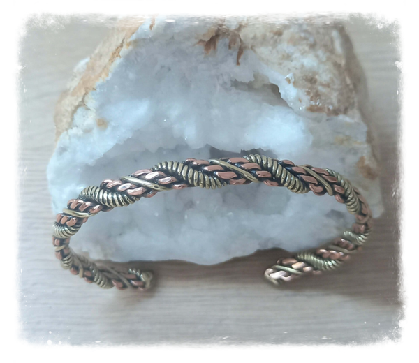 Bracelet torsadé bicolore cuivre & laiton - Style ethnique