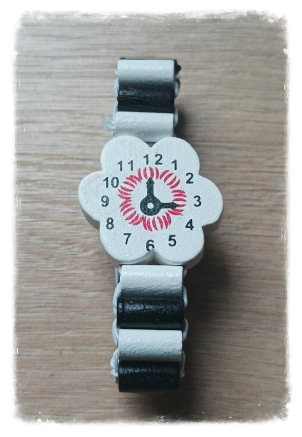 Bracelet élastique montre en bois - Noir/blanc