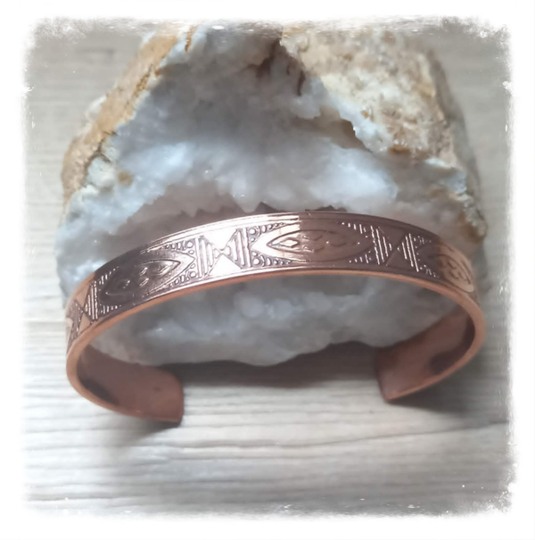 Bracelet cuivre massif Énergie Nomades - Œil/Amande avec losanges (Ref.082)