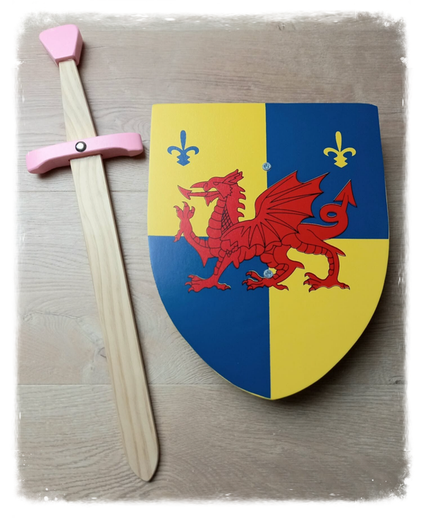 Bouclier Dragon et épée rose en bois