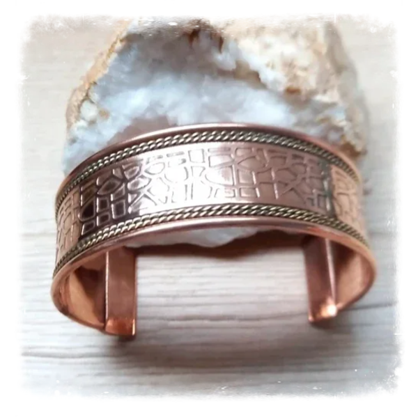 Bracelet large cuivre avec décor laiton (Ref.110)