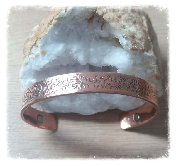 Bracelet cuivre massif & aimants motif Feuilles (Ref.123)