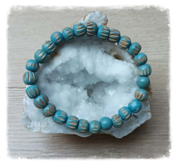 Bracelet perles en bois - Bleu/bois