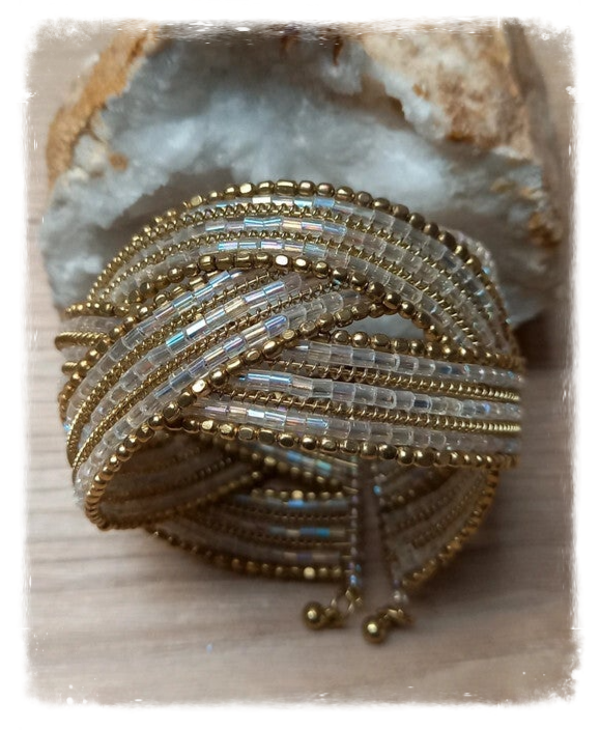 Bracelet perles et métal - Nacré et doré