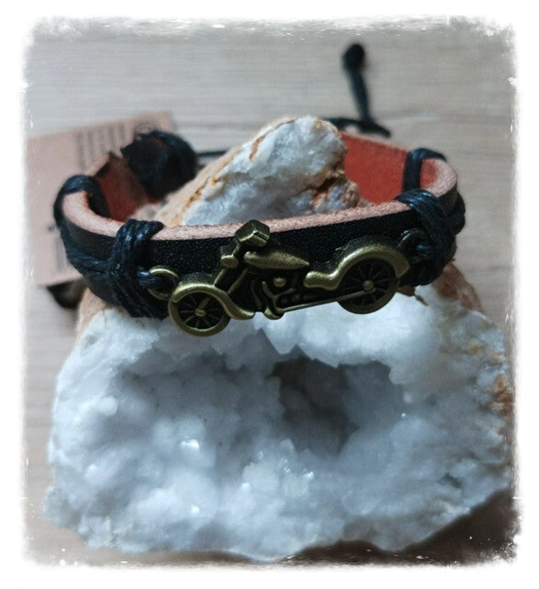 Bracelet pour homme cuir noir moto