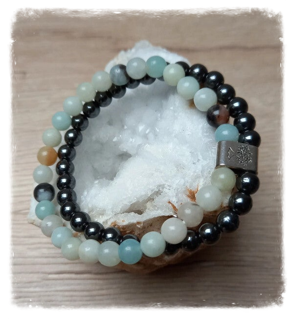 Bracelet Magnétique pierres naturelles - Amazonite et Hématite