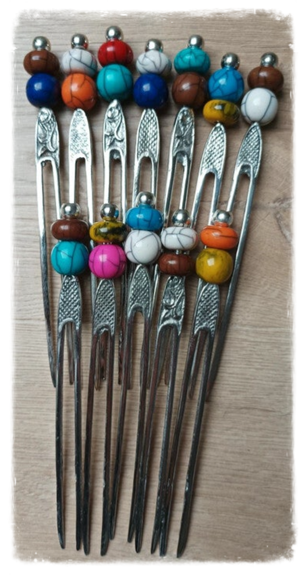 Pique à cheveux double métal et déco perle