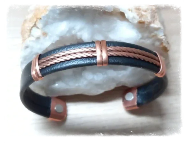 Bracelet cuivre et aimants cuir design tressé