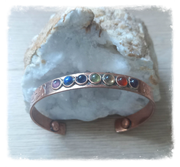 Bracelet en cuivre magnétique - Pierres des 7 chakras (Ref.101)
