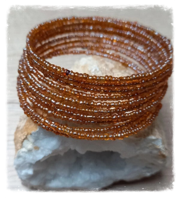 Bracelet spirale Perles de rocailles - Orange nacré