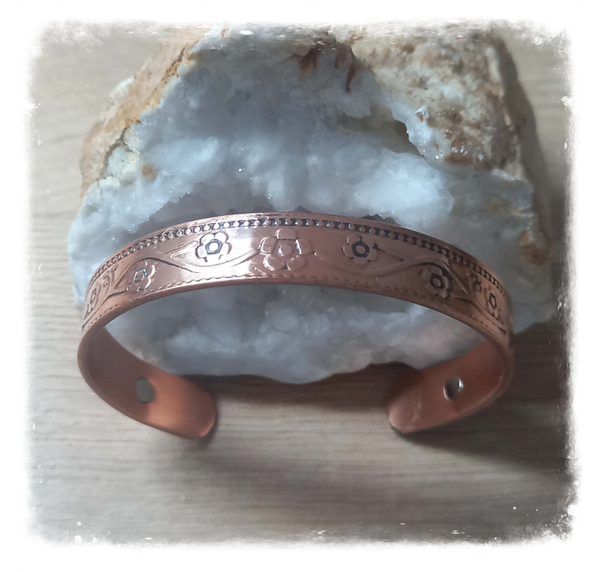 Bracelet cuivre massif & aimants motif Floral (Ref.122)