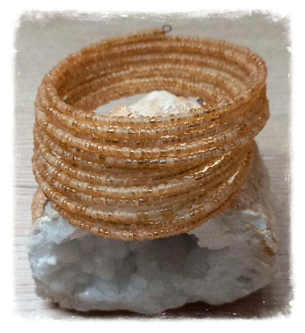 Bracelet spirale Perles de rocailles - Jaune/beige