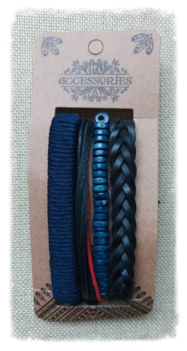 Set de bracelets pour homme cuir et perles en bois