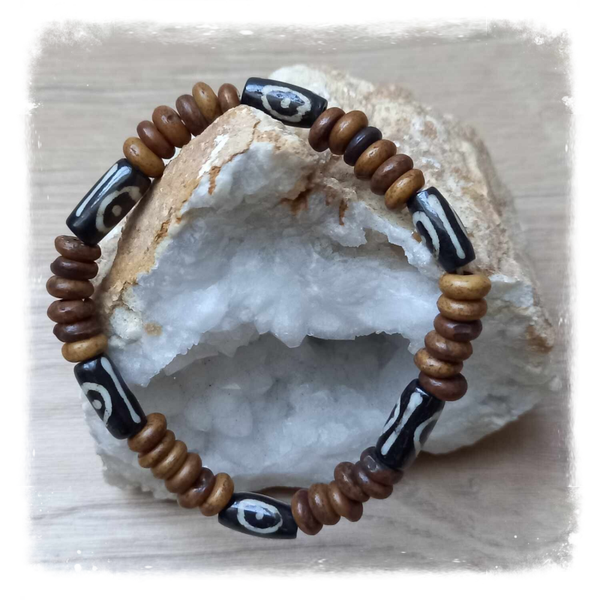 Bracelet élastique perles en os