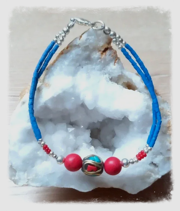 Bracelet népalais artisanal - Pierre et métal argenté